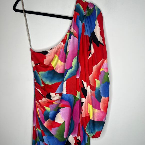 Farm Rio One Shoulder Multicolor Slim Floral Midi Dress Size Medium - Picture 6 of 9